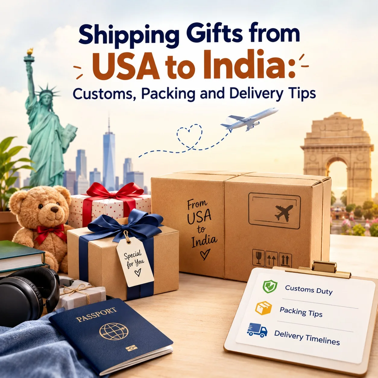 Packed gifts ready for shipping from USA to India